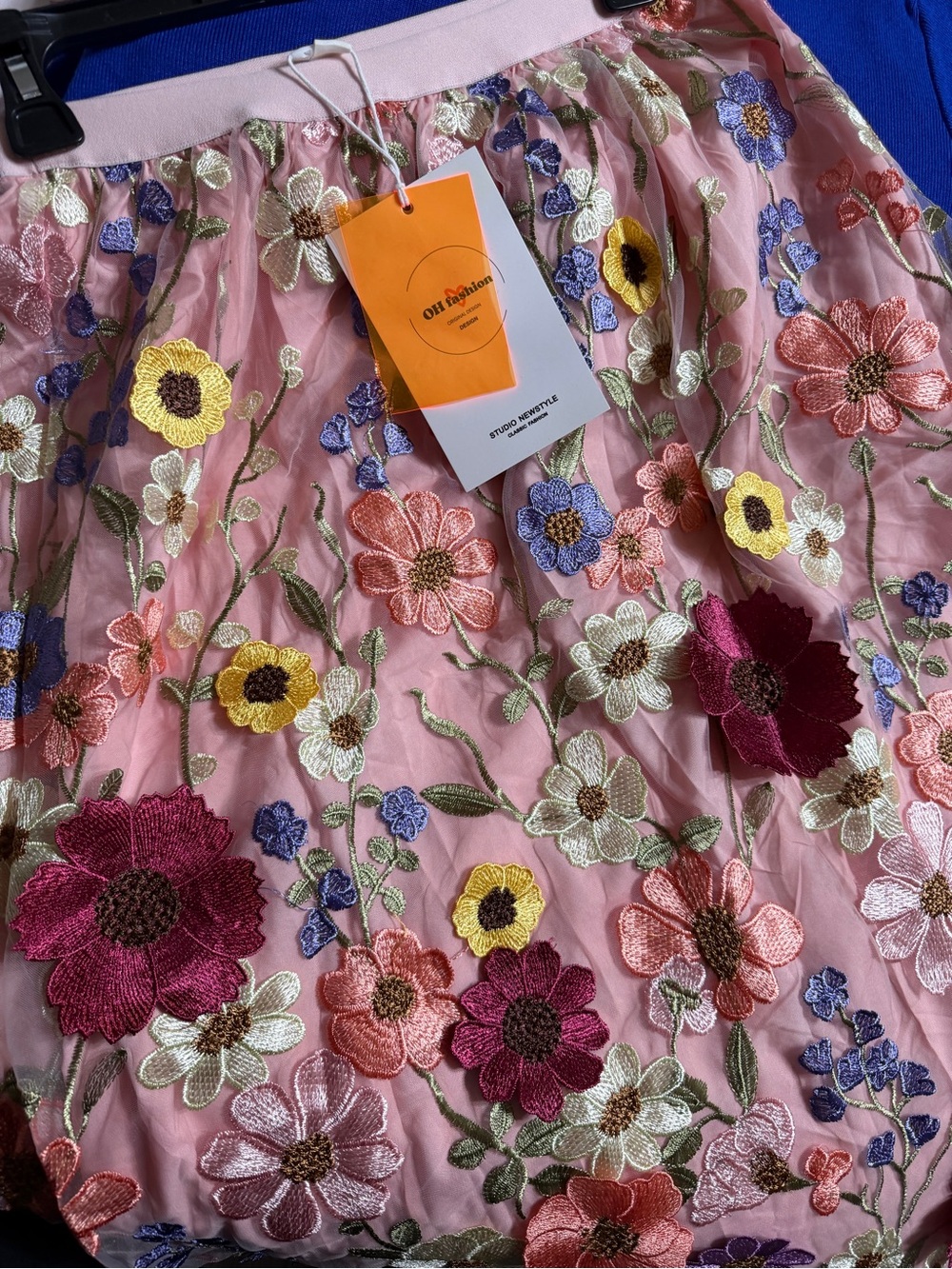 Pink Floral Fully Embroidered Skirt NWT